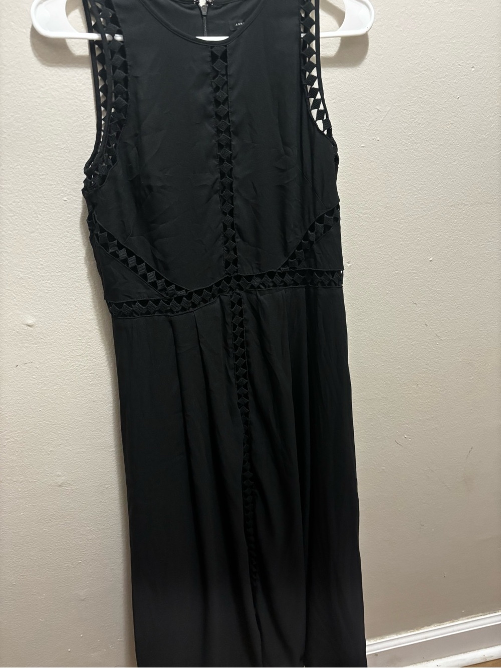 Ann Taylor Black Sleeveless Maxi Dress with Geometric Cutout Trim